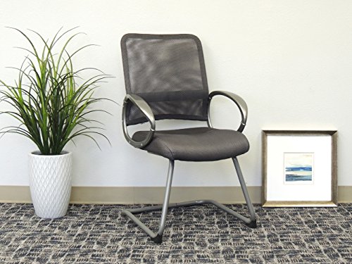 Boss Office Products Mesh Back Guest Chair with Pewter Finish in Charcoal Grey 24D x 24W x 39H in