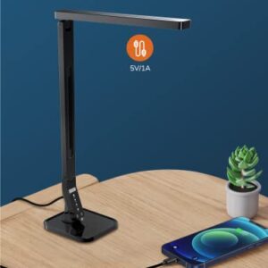 soysout LED Desk Lamp, Table Lamp with USB Charging Port, 4 Lighting Mode with 5 Brightness Levels, 1H Timer, Memory Function, Brightest Desk Light for Study, Reading, Office and Bedroom, 14W (Black)