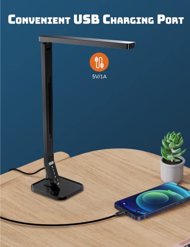 soysout LED Desk Lamp, Table Lamp with USB Charging Port, 4 Lighting Mode with 5 Brightness Levels, 1H Timer, Memory Function, Brightest Desk Light for Study, Reading, Office and Bedroom, 14W (Black)