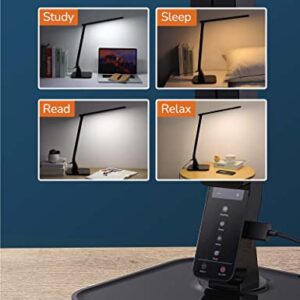 soysout LED Desk Lamp, Table Lamp with USB Charging Port, 4 Lighting Mode with 5 Brightness Levels, 1H Timer, Memory Function, Brightest Desk Light for Study, Reading, Office and Bedroom, 14W (Black)