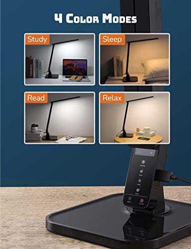 soysout LED Desk Lamp, Table Lamp with USB Charging Port, 4 Lighting Mode with 5 Brightness Levels, 1H Timer, Memory Function, Brightest Desk Light for Study, Reading, Office and Bedroom, 14W (Black)