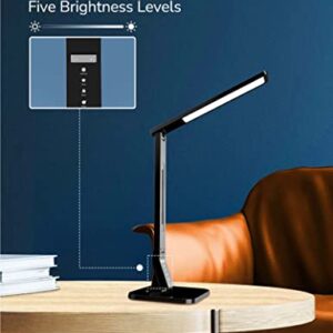 soysout LED Desk Lamp, Table Lamp with USB Charging Port, 4 Lighting Mode with 5 Brightness Levels, 1H Timer, Memory Function, Brightest Desk Light for Study, Reading, Office and Bedroom, 14W (Black)