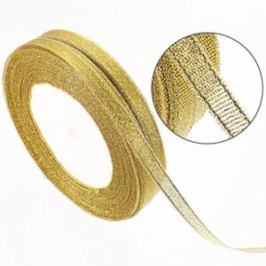 Gejoy 5 Rolls 0.24 inch Glitter Ribbons Metallic Ribbons for Crafters Gifts Wrapping Decorations DIY Crafts Arts (Gold Ribbons)