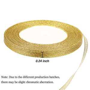 Gejoy 5 Rolls 0.24 inch Glitter Ribbons Metallic Ribbons for Crafters Gifts Wrapping Decorations DIY Crafts Arts (Gold Ribbons)