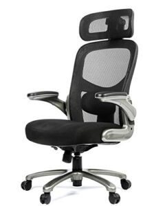 office factor 500 lbs rated ergonomic big and tall office chair flip-up arms, mesh office chair, swivel office chair with anti scratch wheels, mesh executive chair (black with headrest)