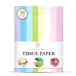 pastel rainbow tissue paper for gift wrapping, packaging, floral, birthday, christmas, halloween, diy crafts and more 15″ x 20″ 100 sheets