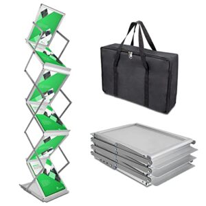 pujiang literature catalog rack foldable magazine brochure display rack stand with portable oxford bag for office store and exhibition trade show (6 pockets)