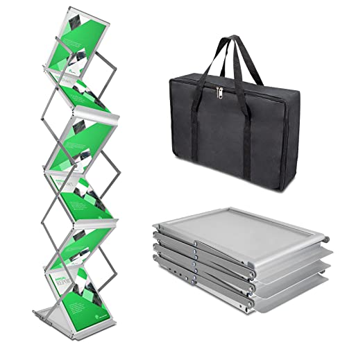 PUJIANG Literature Catalog Rack Foldable Magazine Brochure Display Rack Stand with Portable Oxford Bag for Office Store and Exhibition Trade Show (6 Pockets)