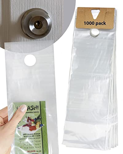Skywin 1000 Door Hanger Bags 6 x 19 inches - Clear Door Hanger Bags Protects Flyers, Brochures, Notices, Printed Materials - Waterproof and Secure Door Knob Hanger for Outdoor Use (1000)