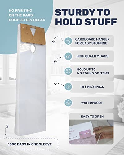 Skywin 1000 Door Hanger Bags 6 x 19 inches - Clear Door Hanger Bags Protects Flyers, Brochures, Notices, Printed Materials - Waterproof and Secure Door Knob Hanger for Outdoor Use (1000)