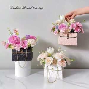 BALINS 5PCs Paper Flower Gift Bags Bouquet Bags Box with Handle Florist Bag Handbag Gift Case Wedding Valentine's Day Gift Wrap Bags (Pink)