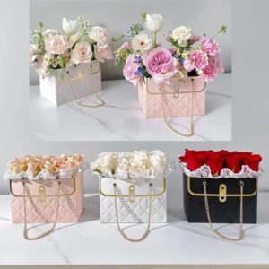 BALINS 5PCs Paper Flower Gift Bags Bouquet Bags Box with Handle Florist Bag Handbag Gift Case Wedding Valentine's Day Gift Wrap Bags (Pink)