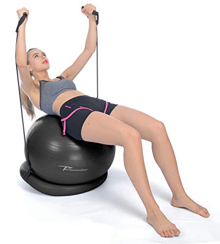 Timberbrother 75cm Exercise Ball Chair with Resistance Bands Workout Poster 16.5”x 22.4”,Stability Ball Base for Gym and Home Exercise (Black with Ring & Bands)