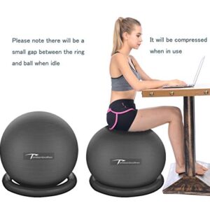 Timberbrother 75cm Exercise Ball Chair with Resistance Bands Workout Poster 16.5”x 22.4”,Stability Ball Base for Gym and Home Exercise (Black with Ring & Bands)