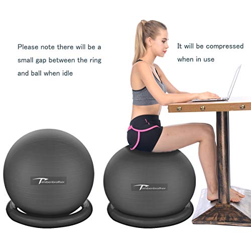 Timberbrother 75cm Exercise Ball Chair with Resistance Bands Workout Poster 16.5”x 22.4”,Stability Ball Base for Gym and Home Exercise (Black with Ring & Bands)