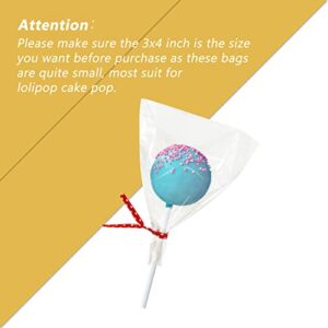 100PCS Small Cellophane Bags, 3x4 OPP Rice Crispy Bags for Gift Goodie Favor Candy Cake Pop Birthday Party Cookies Christmas New Year Wedding Party (3'' x 4'')