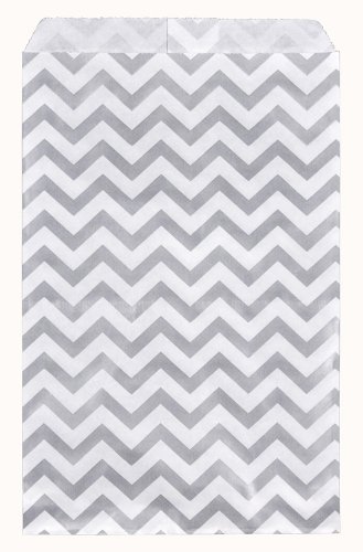 200 pcs Chevron Paper Gift Bags Shopping Sales Tote Bags 6" x 9" Shimmering Silver with Caddy Bay Collection Microfiber Cleaning Cloth