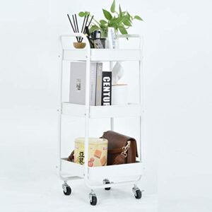 3-Tier Metal Utility Rolling Cart, Bathroom Supply Carts with Handles and Roller Wheels, Trolley Organizer for Kitchen Home Bedroom Office, White