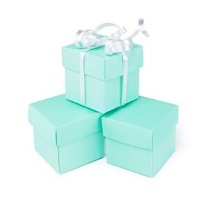 mini small square cube robin’s egg blue gift boxes with lids for party favors, decoration, weddings, birthdays, and more. 2″ x 2″ x 2″ in size. (10 pack)