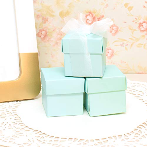 Mini Small Square Cube Robin's Egg Blue Gift Boxes with Lids for Party Favors, Decoration, Weddings, Birthdays, and more. 2" x 2" x 2" in Size. (10 Pack)