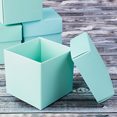 Mini Small Square Cube Robin's Egg Blue Gift Boxes with Lids for Party Favors, Decoration, Weddings, Birthdays, and more. 2" x 2" x 2" in Size. (10 Pack)