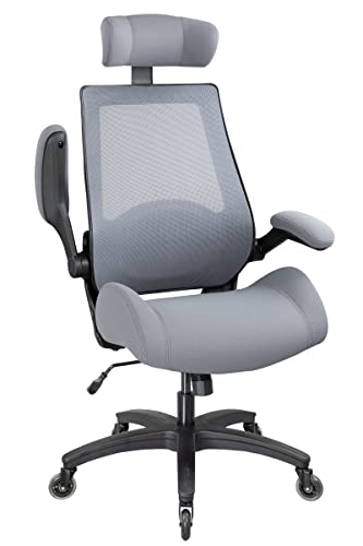 BOLISS Office Chair,with Thicken Seat Cushion Waist Support Adjustable Headrest Flipped Arms Erogonomic Office Desk Chair,Suilt for Home and Office-Gry