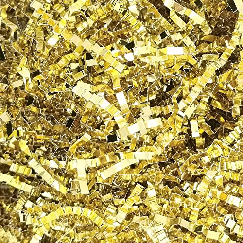 Keoferlo Gold Crinkle Cut Paper Shred Filler 1/2 LB Metallic Iridescent Stuffing for Gift Boxes Gift Wrappings Gift Baskets (Metallic Gold)