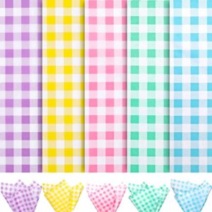 whaline 100 sheets spring pastel tissue paper folded flat buffalo plaid wrapping paper purple yellow pink green blue gift tissue paper for home diy gift bags summer easter birthday decor, 14 x 20inch