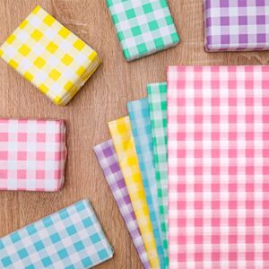 Whaline 100 Sheets Spring Pastel Tissue Paper Folded Flat Buffalo Plaid Wrapping Paper Purple Yellow Pink Green Blue Gift Tissue Paper for Home DIY Gift Bags Summer Easter Birthday Decor, 14 x 20inch