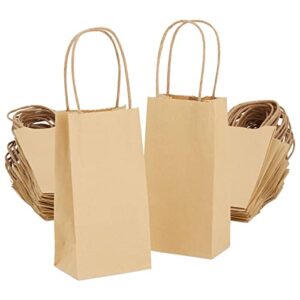 juvale 50 pack small brown gift bags with handles, 3.5 x 2.4 x 6.3 inch bulk kraft paper material bags for party favors and goodies