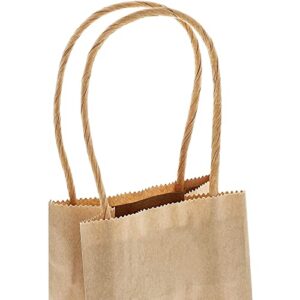 Juvale 50 Pack Small Brown Gift Bags with Handles, 3.5 x 2.4 x 6.3 Inch Bulk Kraft Paper Material Bags for Party Favors and Goodies