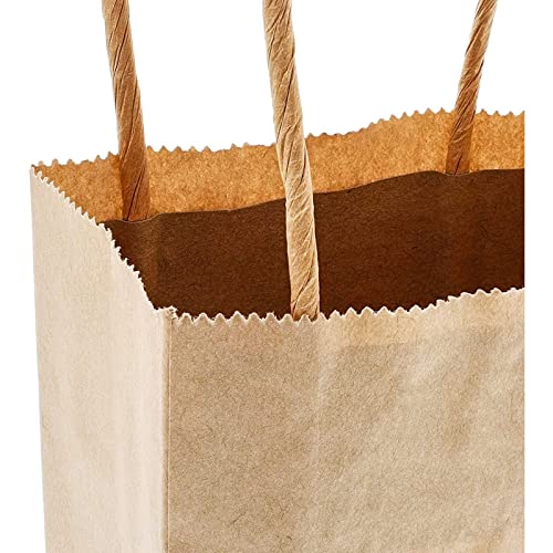 Juvale 50 Pack Small Brown Gift Bags with Handles, 3.5 x 2.4 x 6.3 Inch Bulk Kraft Paper Material Bags for Party Favors and Goodies