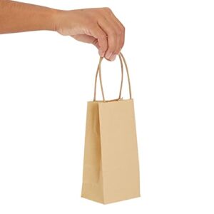 Juvale 50 Pack Small Brown Gift Bags with Handles, 3.5 x 2.4 x 6.3 Inch Bulk Kraft Paper Material Bags for Party Favors and Goodies