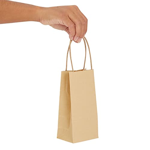 Juvale 50 Pack Small Brown Gift Bags with Handles, 3.5 x 2.4 x 6.3 Inch Bulk Kraft Paper Material Bags for Party Favors and Goodies