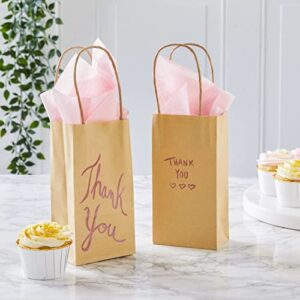 Juvale 50 Pack Small Brown Gift Bags with Handles, 3.5 x 2.4 x 6.3 Inch Bulk Kraft Paper Material Bags for Party Favors and Goodies