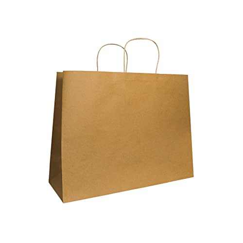 PTP BAGS Kraft Paper Bags With Handles, Brown Paper Bags for Special Occasions and Food Service, Tote Bag Set, 16 x 6 x 12.5 In, Natural, 100 Count