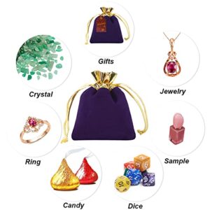 HRX Package Small Velvet Jewelry Bags 3x4 inch, 20pcs Purple Gold Cloth Gift Pouches with Drawstrings