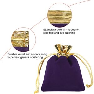 HRX Package Small Velvet Jewelry Bags 3x4 inch, 20pcs Purple Gold Cloth Gift Pouches with Drawstrings