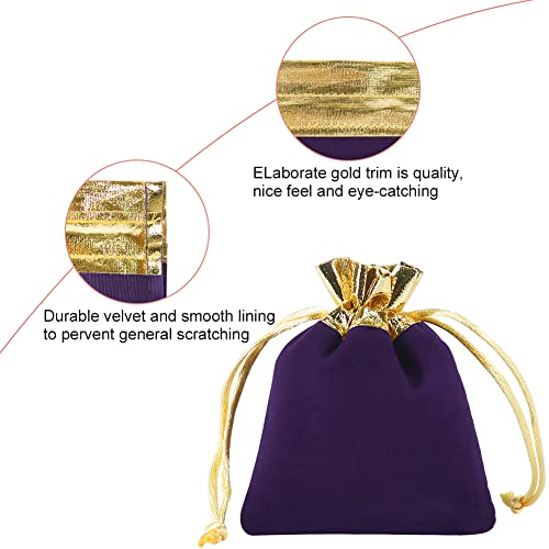 HRX Package Small Velvet Jewelry Bags 3x4 inch, 20pcs Purple Gold Cloth Gift Pouches with Drawstrings