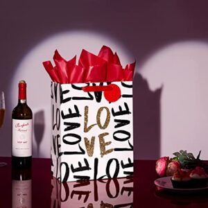 SUNCOLOR 13" Large Valentines Day Gift Bag with tissue paper (LOVE)