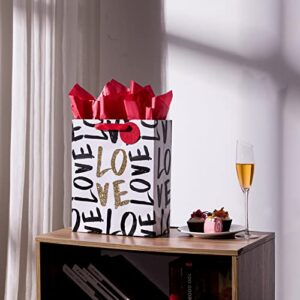 SUNCOLOR 13" Large Valentines Day Gift Bag with tissue paper (LOVE)