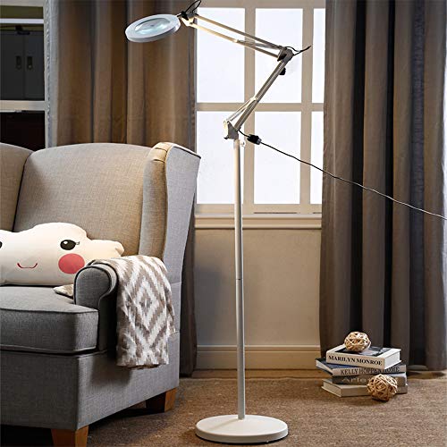 Psiven Magnifying Glass Floor Lamp, Dimmable LED Magnifying Lamp with Clamp - 12W, 3 Lighting Modes, 5 Diopter, Height Adjustable - Super Bright Floor Lamp with Magnifier for Reading, Craft, Task