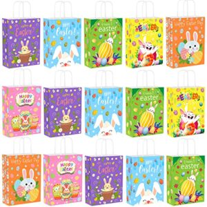 aodaer 30 pieces easter bunny gift bags 8.7 x 6.3 x 3.1 inches easter party favor bags with handles kraft paper bags for easter party favors