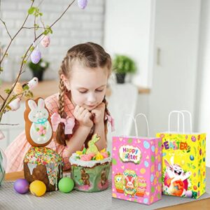 Aodaer 30 Pieces Easter Bunny Gift Bags 8.7 x 6.3 x 3.1 Inches Easter Party Favor Bags with Handles Kraft Paper Bags for Easter Party Favors