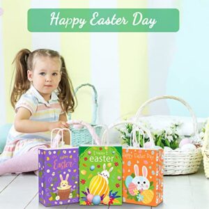 Aodaer 30 Pieces Easter Bunny Gift Bags 8.7 x 6.3 x 3.1 Inches Easter Party Favor Bags with Handles Kraft Paper Bags for Easter Party Favors