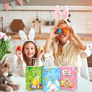 Aodaer 30 Pieces Easter Bunny Gift Bags 8.7 x 6.3 x 3.1 Inches Easter Party Favor Bags with Handles Kraft Paper Bags for Easter Party Favors