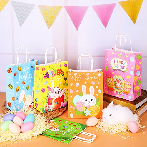 Aodaer 30 Pieces Easter Bunny Gift Bags 8.7 x 6.3 x 3.1 Inches Easter Party Favor Bags with Handles Kraft Paper Bags for Easter Party Favors