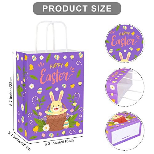 Aodaer 30 Pieces Easter Bunny Gift Bags 8.7 x 6.3 x 3.1 Inches Easter Party Favor Bags with Handles Kraft Paper Bags for Easter Party Favors