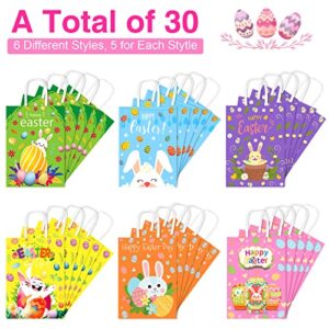 Aodaer 30 Pieces Easter Bunny Gift Bags 8.7 x 6.3 x 3.1 Inches Easter Party Favor Bags with Handles Kraft Paper Bags for Easter Party Favors