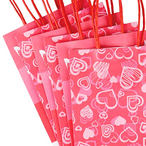 Gatherfun Hot Pink Heart Love Kraft Paper Gift Bags with handles for Valentine's Day, Weddings, Engagements, Anniversaries, Bridal Showers, Birthday Party 2 Designs, 24 Pack, 5.5X3.2X9inch